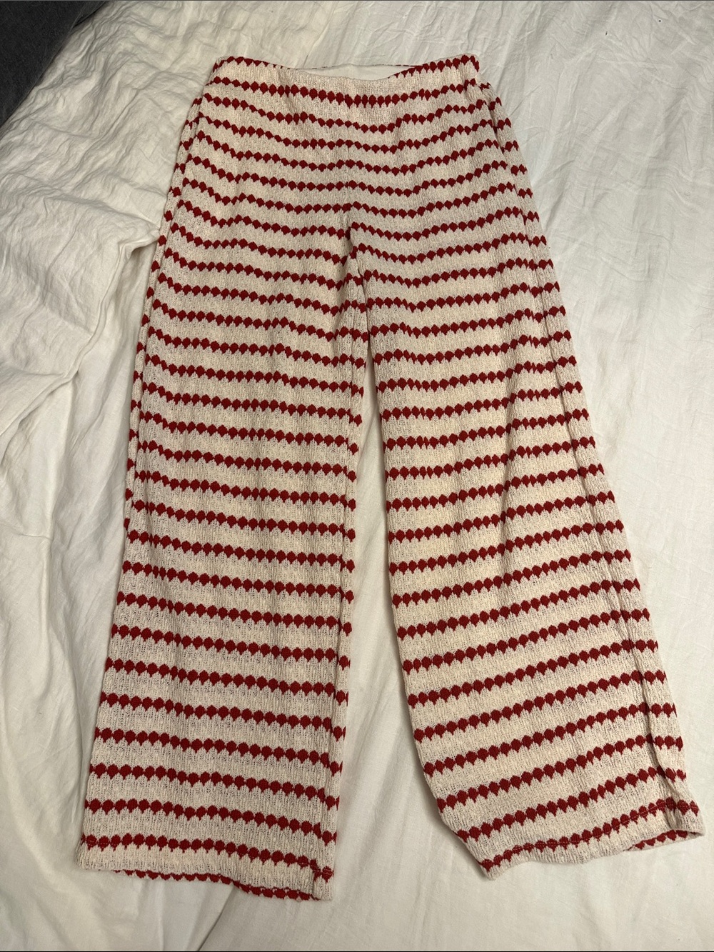 Target A New Day Cream and Red Striped Knit Wide-Leg Pants